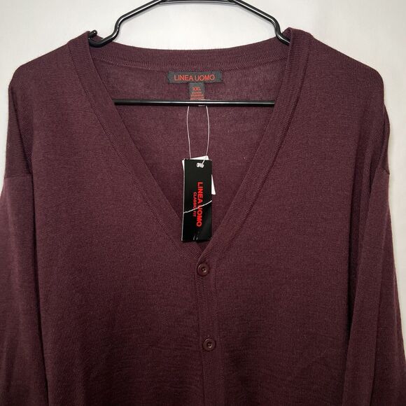 Linea Uomo Wool Blend Cardigan Sweater Men Size XXL Red 50% Wool 50% Acrylic NWT - Picture 1 of 8